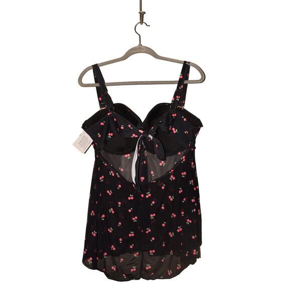 SMART & SEXY SWIM NEW‎ $27 Twist Bandeau Tankini Black Sweet Cherry 40D - Picture 2 of 3